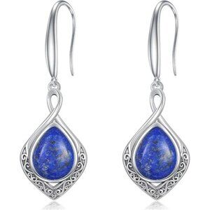 03-Lapis Lazuli Celtic Knot Filigree 925 Silver Infinity Earrings